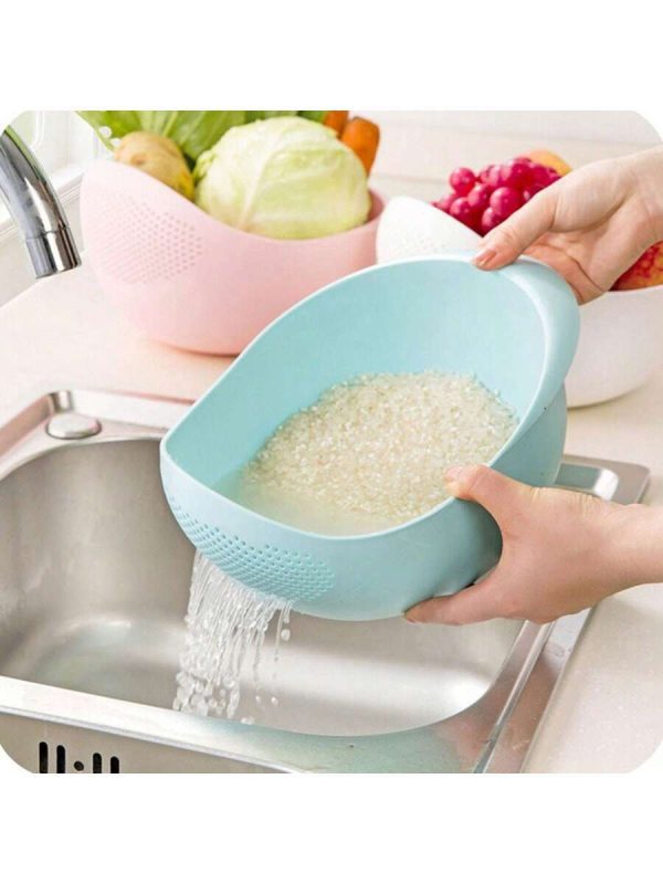 1pc Korean Style Colorful Household Rice Sieve And Washing Bowl Set For Home Kitchen