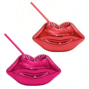 1pc Lip Shaped Disco Party Creative Retro Drinking Straw Cup With Electroplating Plastic Material