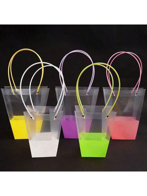 1pc Trapezoidal Waterproof Opp Plastic Flower Packaging Bag, Flower Gift Handbag For Hand Carry