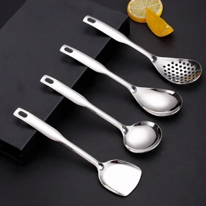 Creative And Simple Stainless Steel Kitchen Utensil Set, 4 Pieces Miniature Pot, Shovel, Soup Ladle, Colander Spoon, Hot Pot Spoon, Portable Outdoor Cooking Utensil Set