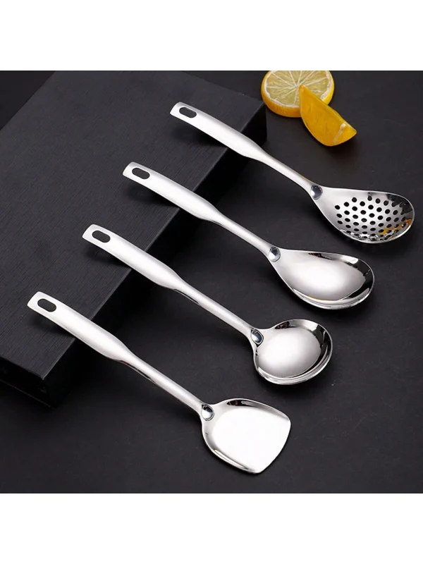 Creative And Simple Stainless Steel Kitchen Utensil Set, 4 Pieces Miniature Pot, Shovel, Soup Ladle, Colander Spoon, Hot Pot Spoon, Portable Outdoor Cooking Utensil Set