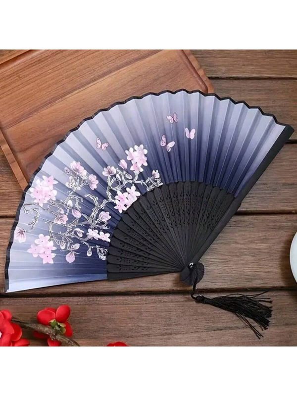 Foldable Hand Fan, Chinese Style Silk And Bamboo Fan With Dual Color, Hollow Tassel Dangle Design For Weddings, Parties, Home Decor And Festive Gifts.
