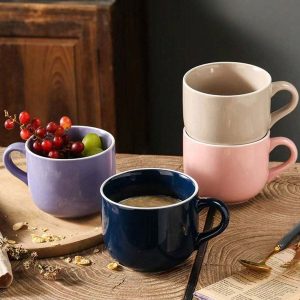Simple Ceramic Breakfast Cup With White Border, High-Value Mark Cup, Coffee Cup, Milk Cup, Couple Cup, Gift Cup, Multi-Colored Large Capacity Water Cup, Wedding Favors, Graduation, Daily, Holiday Gifts