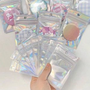 Holographic Laser Self-sealing Bags, Transparent Packaging Bag For Jewelry, Mobile Phone Case Samples, Data Cables