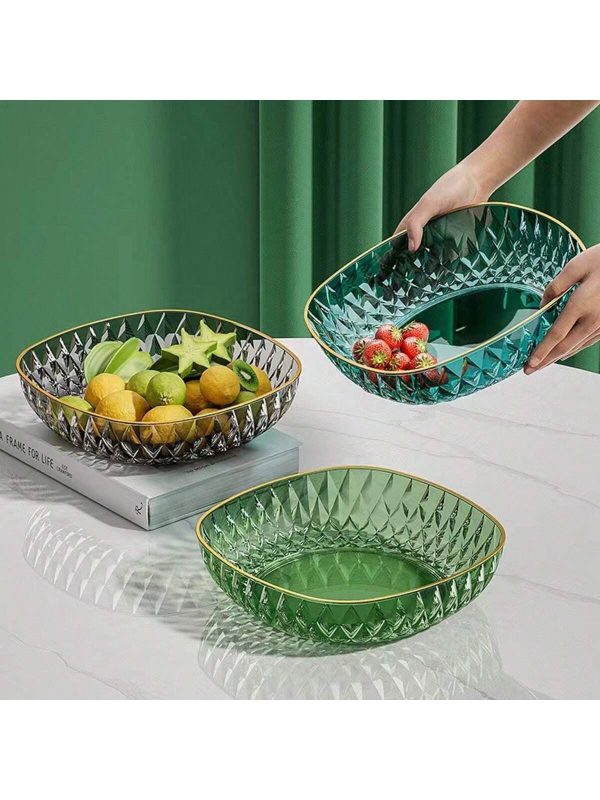 1pc High-Value Diamond Pattern Fruit Basket With Gold Rim For Living Room, Kitchen, Snacks, Nuts, Fruits