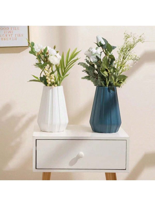 Nordic Style Light Luxury Round-Bottomed Vase, Ceramic Coating, Simple And Durable Plastic Vase, Lightweight Illustration Decoration For Living Room And Bedroom, Wedding And Party Decorations, Office Desk Decoration