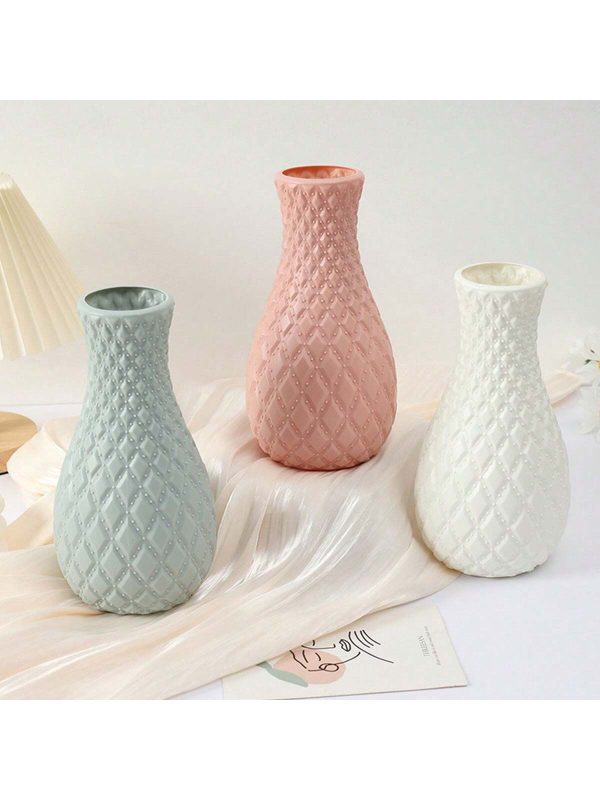 European Style Creative Pineapple Pattern Flower Vase, With Imitation Porcelain Enamel Surface, Simple And Durable Plastic Pineapple Shape, Lightweight Illustration For Living Room, Bedroom Decoration, Wedding, Party Decoration, Office Desktop Ornaments
