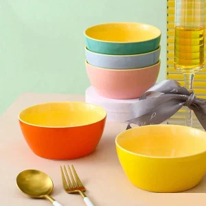 Set Of 4 Colored Glaze Salad Dessert Fruit Bowls Microwave Safe Ceramic Bowls