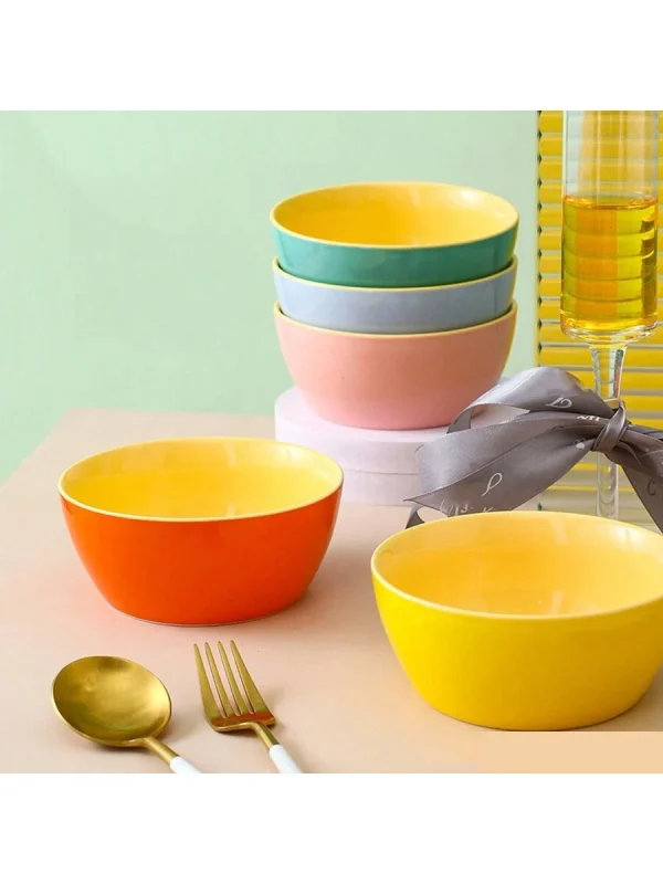Set Of 4 Colored Glaze Salad Dessert Fruit Bowls Microwave Safe Ceramic Bowls