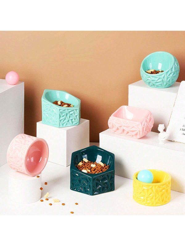 Creative And Minimalist Ceramic Solid Color Pet Bowl With Slanted Opening And Neck Protection