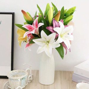 Nordic Style Simulation Lily Flowers 3 Heads With 2 Flowers, 1 Bud