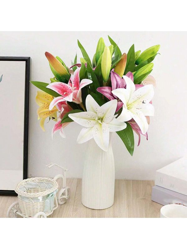 Nordic Style Simulation Lily Flowers 3 Heads With 2 Flowers, 1 Bud
