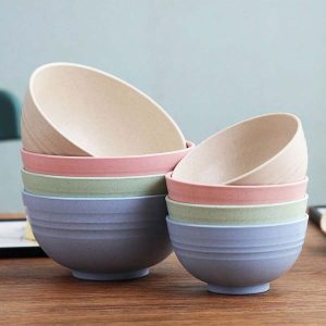 Wheat Straw Breakfast Noodle Soup Bowl Set With Creative Water Ripple Design, Durable And Shockproof, Suitable For Home Use, Including Large, Medium, Small Sizes