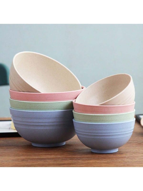 Wheat Straw Breakfast Noodle Soup Bowl Set With Creative Water Ripple Design, Durable And Shockproof, Suitable For Home Use, Including Large, Medium, Small Sizes