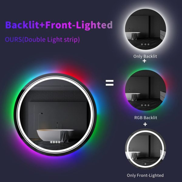 Large Round LED Bathroom Mirror with RGB Color Changing and Anti-Fog Function - 图片 2