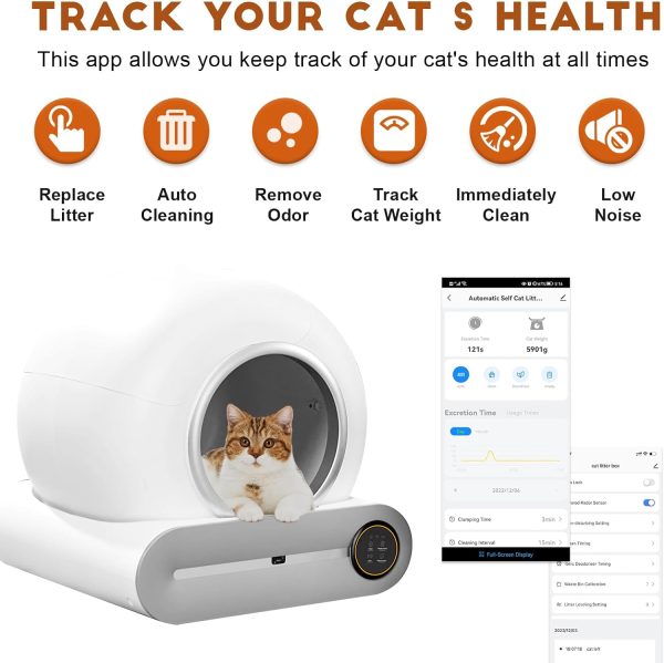 Smart Self-Cleaning Cat Litter Box with App Control and Ionic Deodorizer, 65L - 图片 2