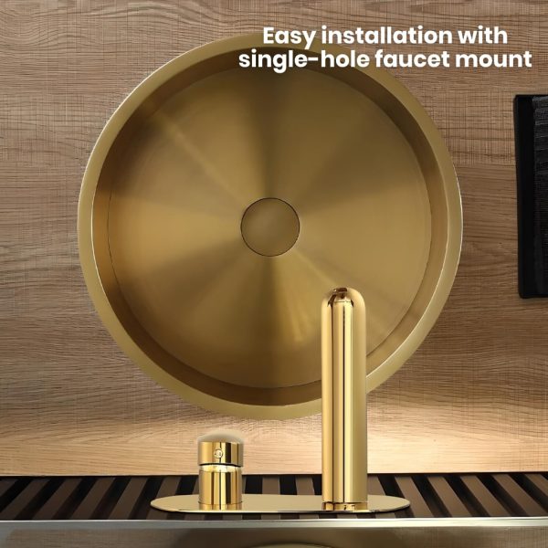 Gold Stainless Steel Round Countertop Basin with Drainer - 图片 5