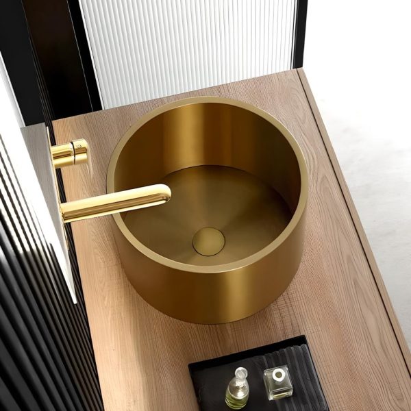 Gold Stainless Steel Round Countertop Basin with Drainer - 图片 4