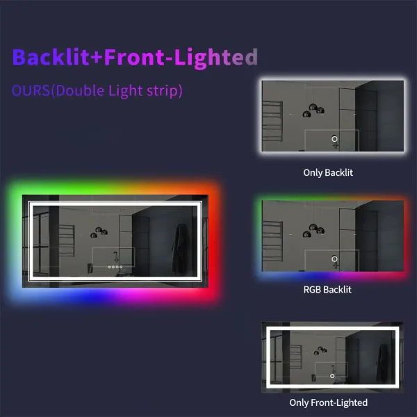 Elegant LED Vanity Mirror with RGB Backlight & Dimmable Anti-Fog Features for Modern Bathrooms - 图片 3
