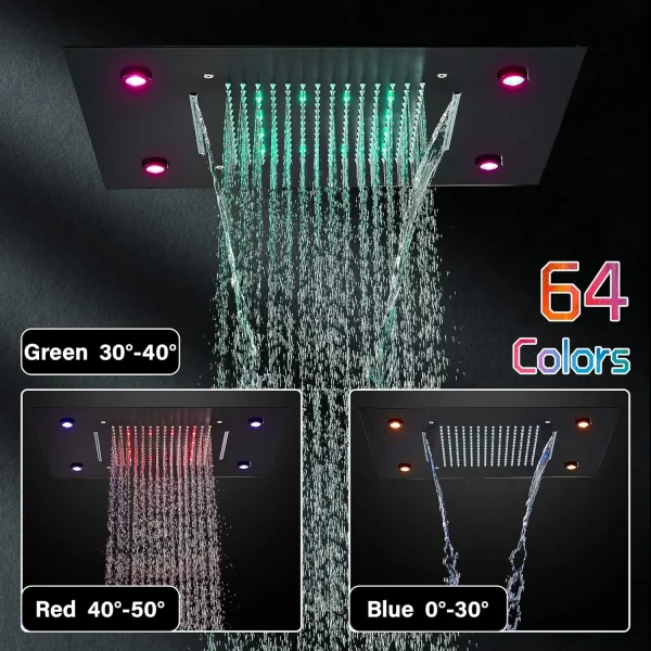 Luxury Gold Thermostatic LED Shower Set with Rainfall & Waterfall Ceiling Mount - 图片 5