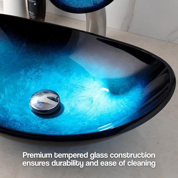 Tempered Glass Waterfall Faucet Oval Basin with Drain Pipe - 图片 3